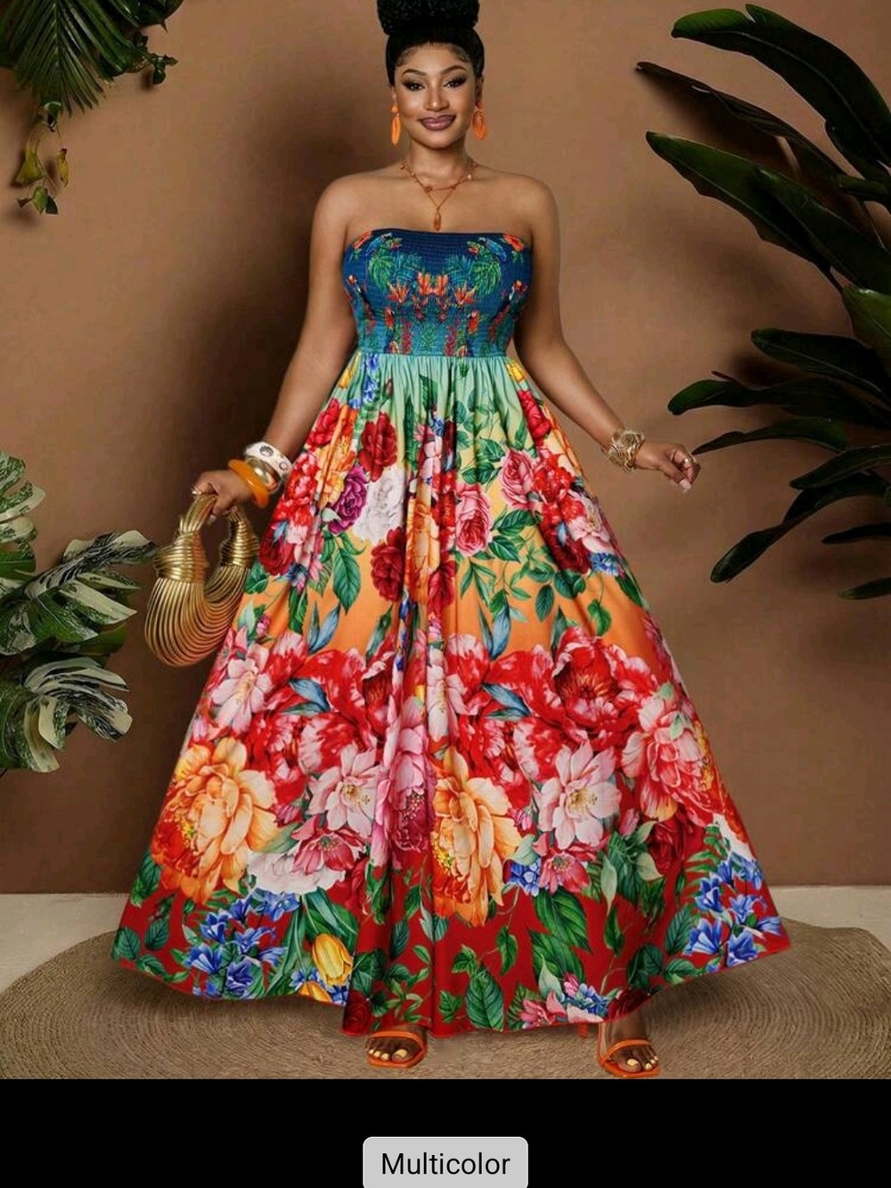 SHEIN Multicolor Strapless Floral Maxi Dress